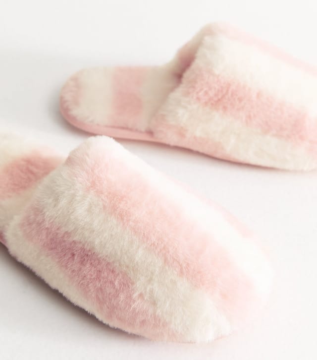 New Look Women's Pink Faux Fur Striped Slippers New Look - 3
