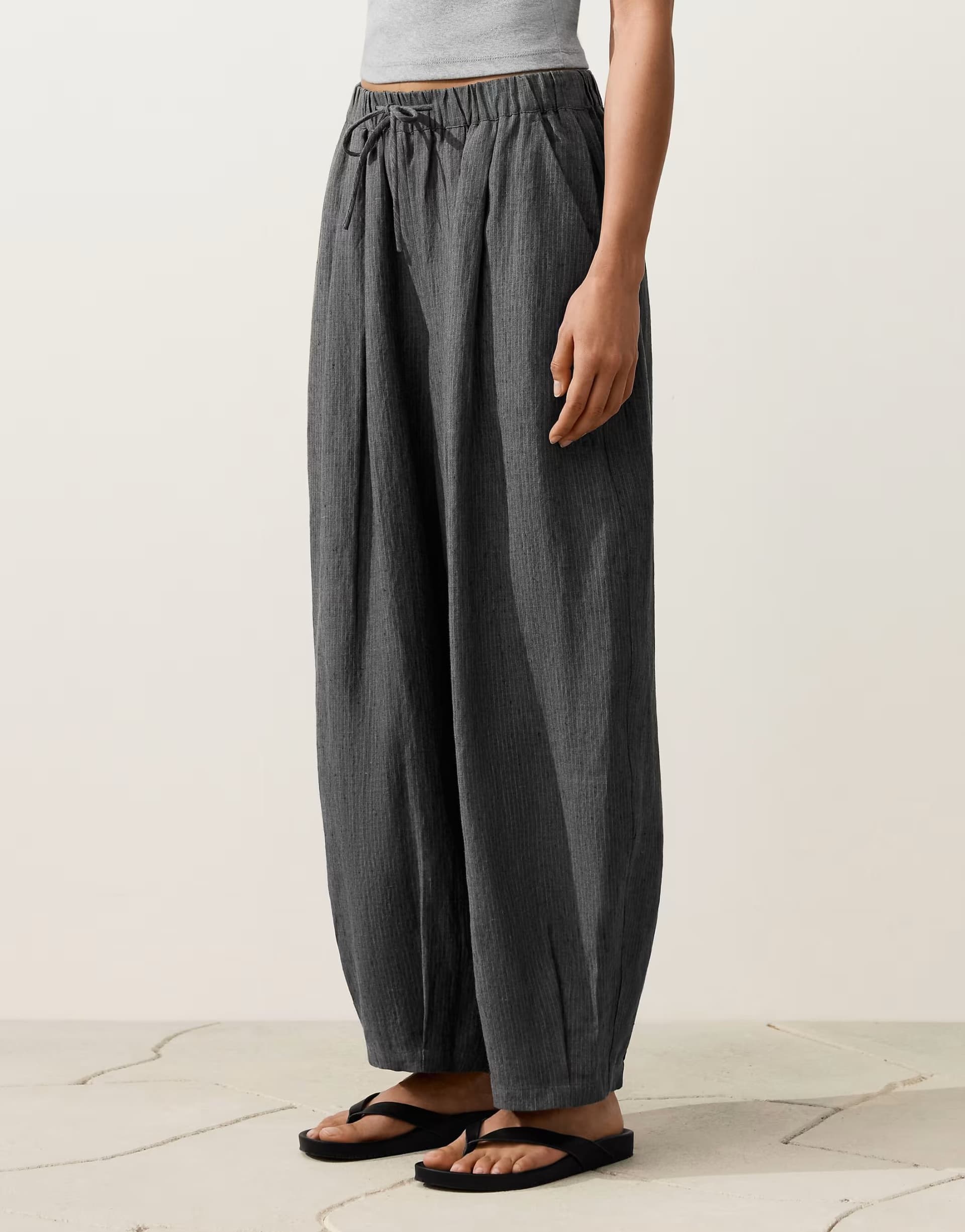 ASOS OYSHO 100% linen striped balloon trousers in dark anthracite