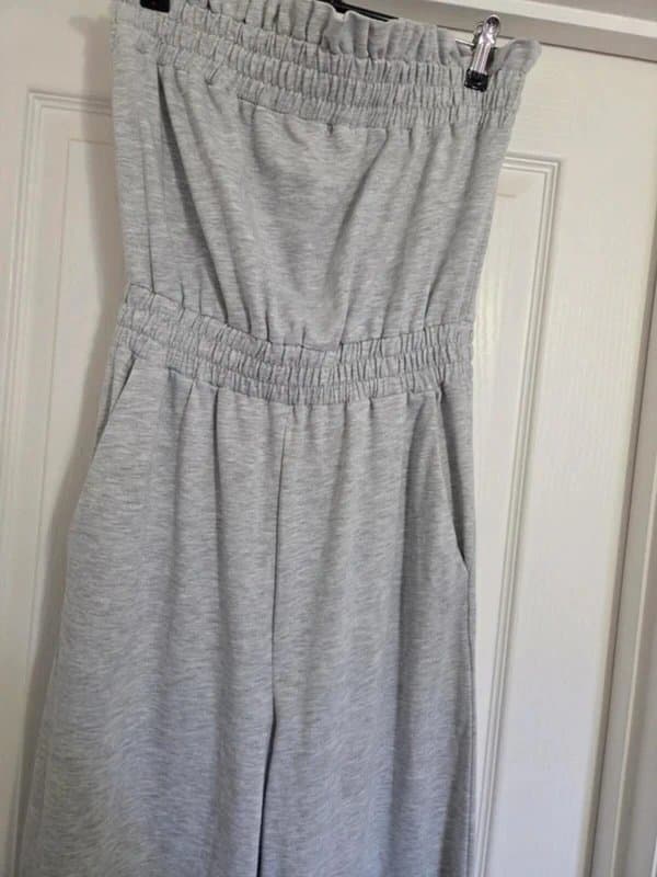 ASOS ASOS Grey Strapless Jumpsuit Size 8 Bandeau Wide Leg