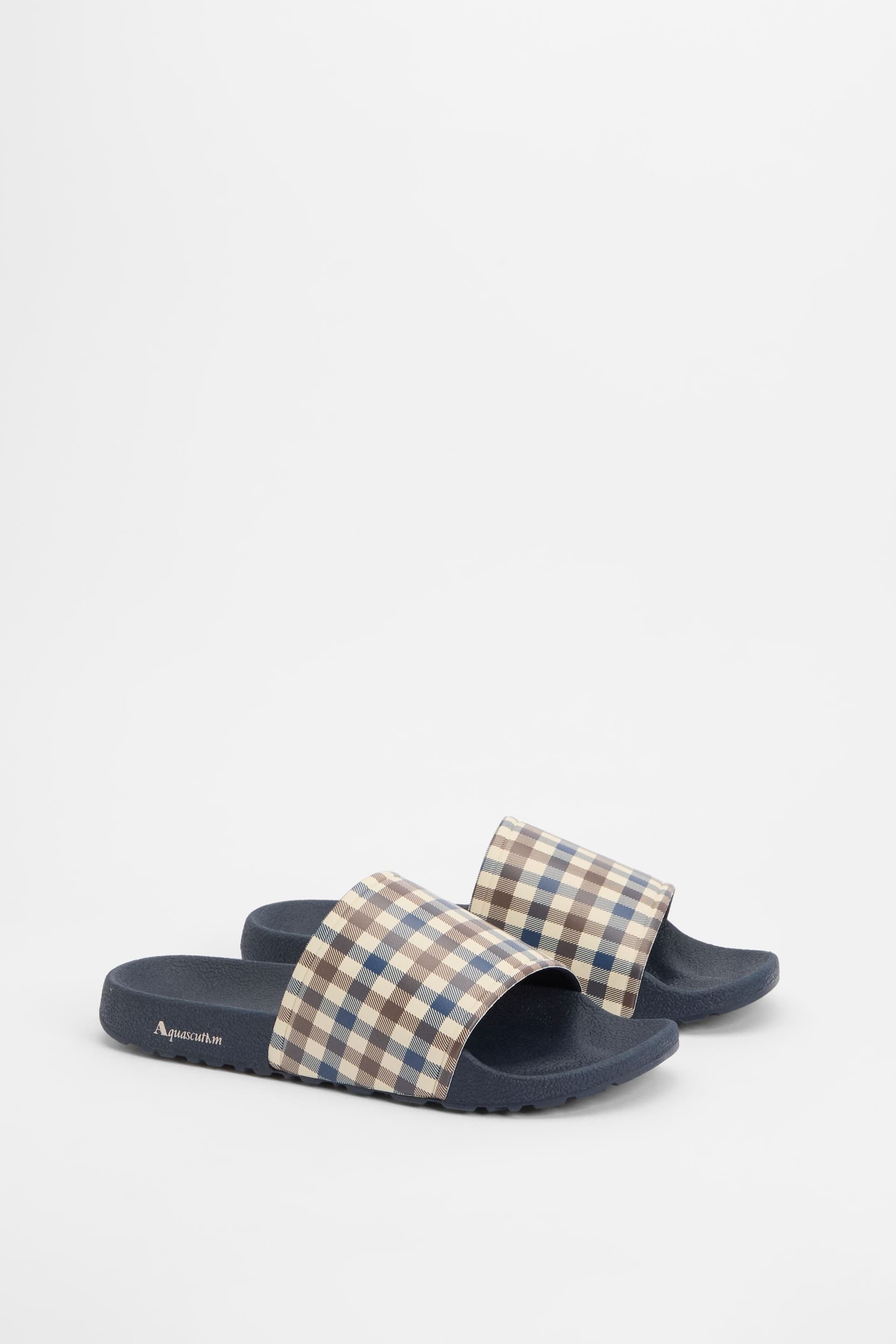 Aquascutum Aquascutum Men's Check Pool Sliders - Navy