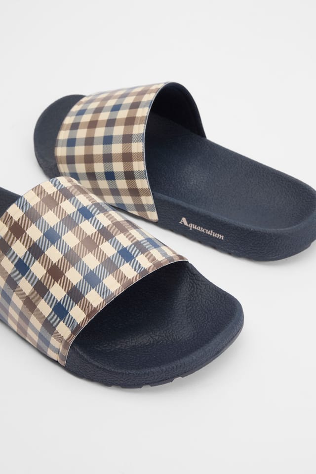 Aquascutum Aquascutum Men's Check Pool Sliders - Navy - 2