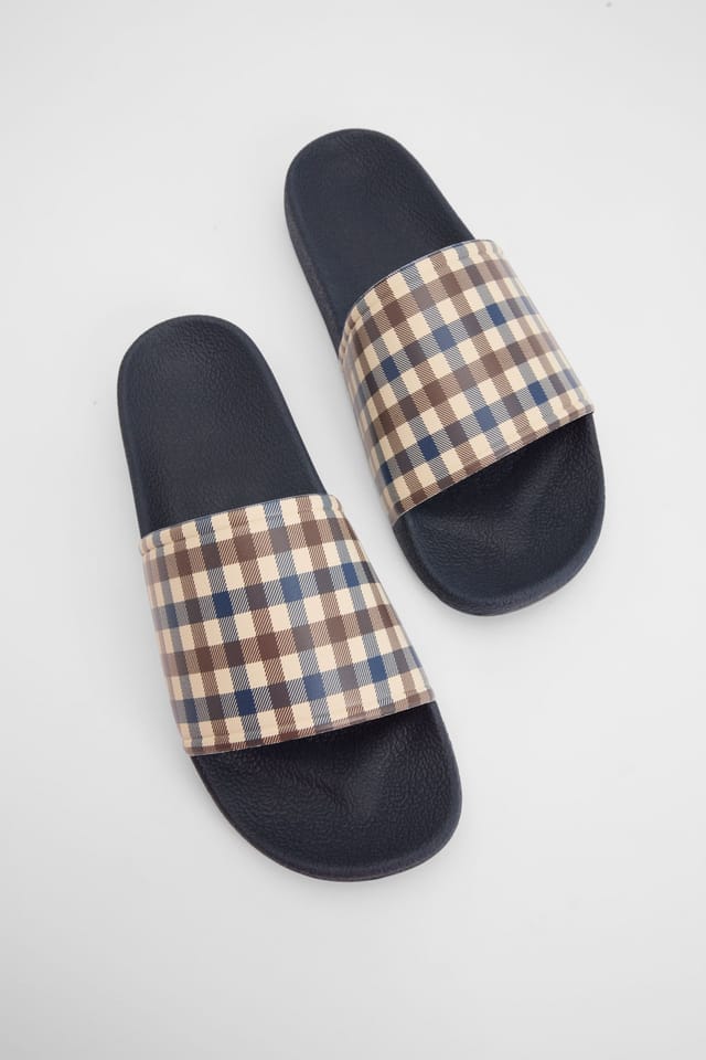Aquascutum Aquascutum Men's Check Pool Sliders - Navy - 3
