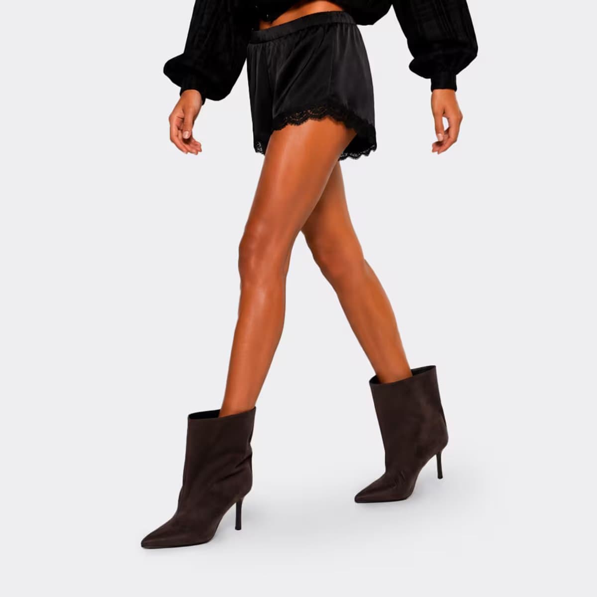 EGO Stevie Pointed Toe Stiletto Heel Ankle Boot In Brown Faux Suede, Women's Size UK 3