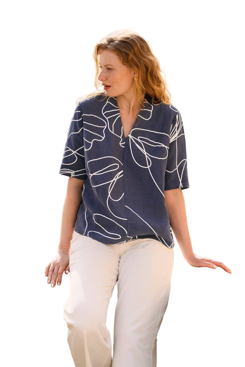 Celtic & Co Celtic & Co Women's Short Sleeve V-Neck Tunic Blouse in Mid Navy - 2