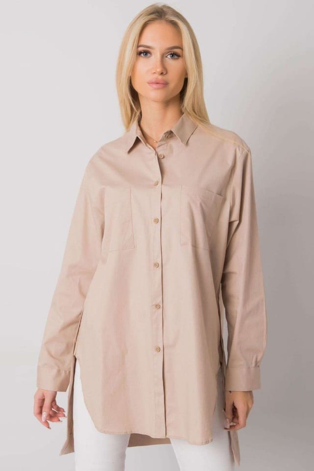 Love Lace Love Lace Women's Extended Cut Buttoned Cotton Long Sleeve Shirt in Beige - 2