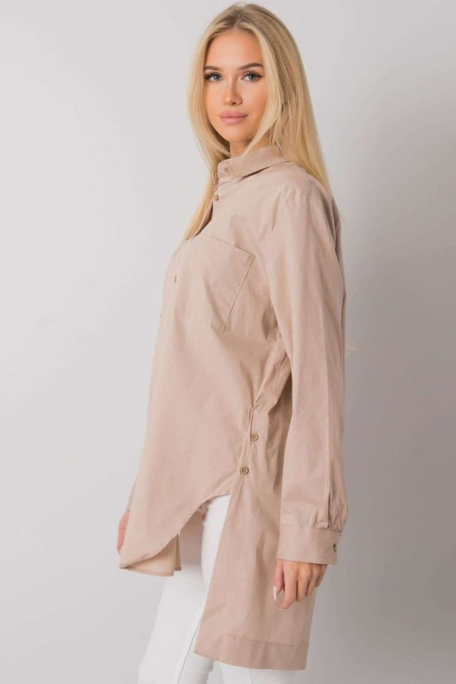 Love Lace Love Lace Women's Extended Cut Buttoned Cotton Long Sleeve Shirt in Beige - 3