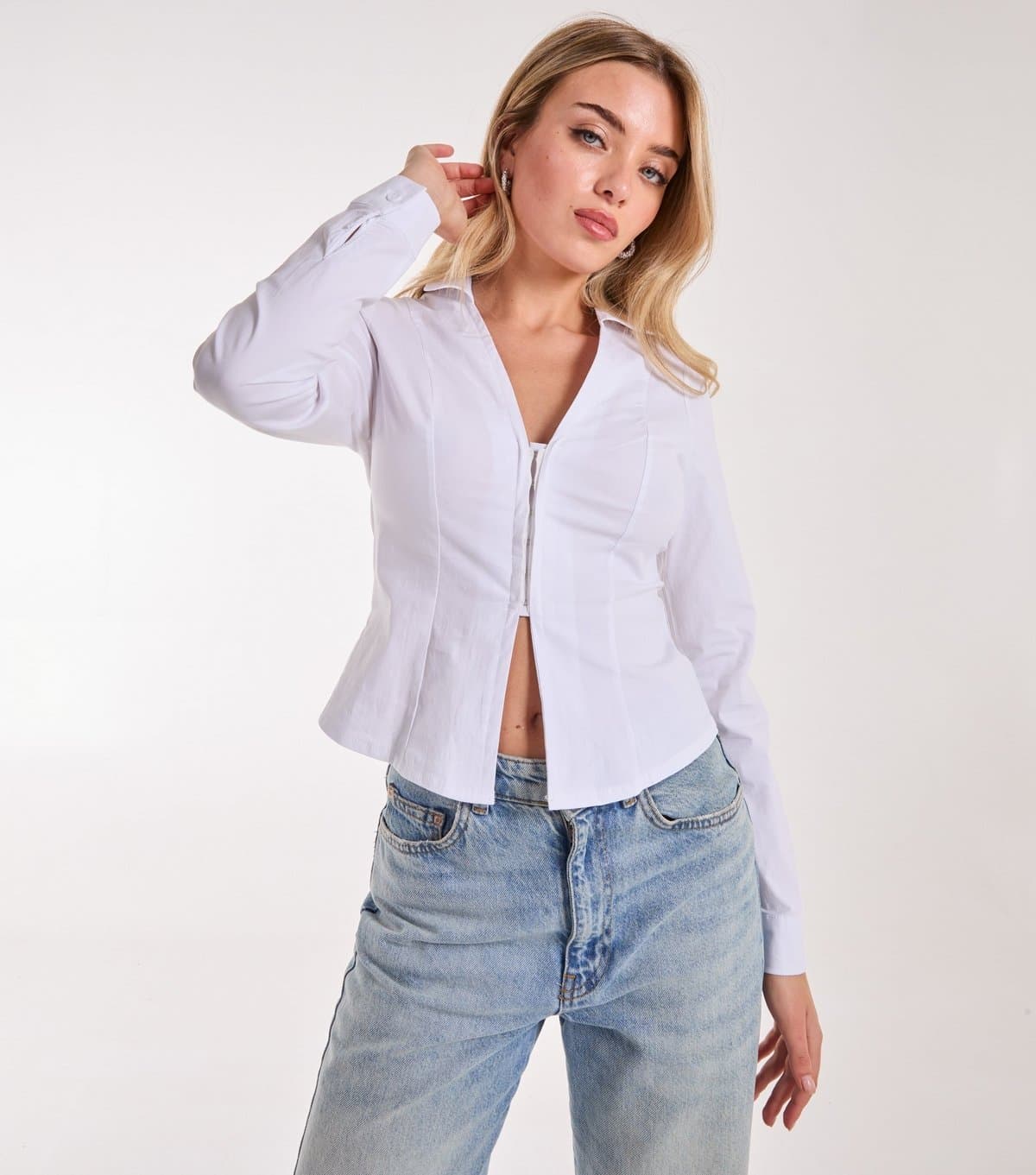 Pink Vanilla Women's White Fitted Crop Shirt Pink Vanilla New Look