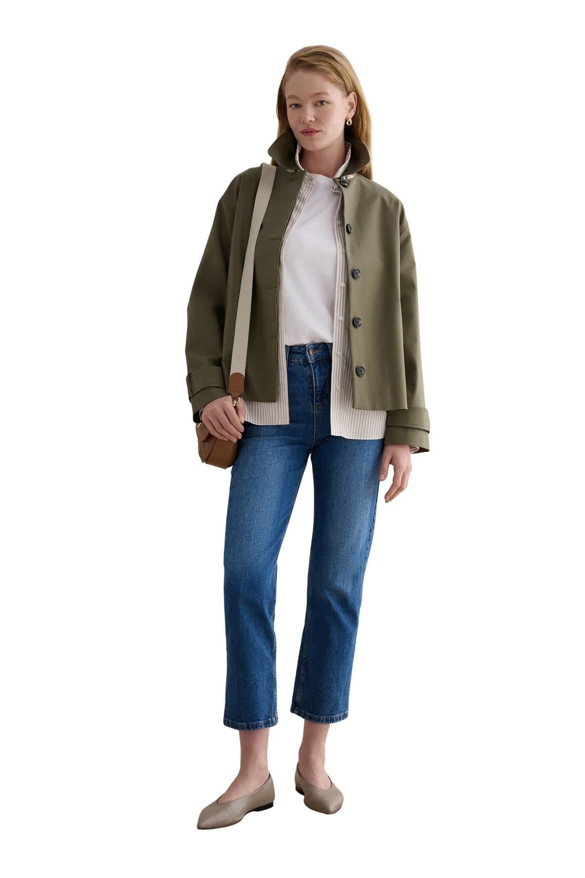 Hobbs London Hobbs London Women's Frida Collared Cropped Trench Coat in Olive