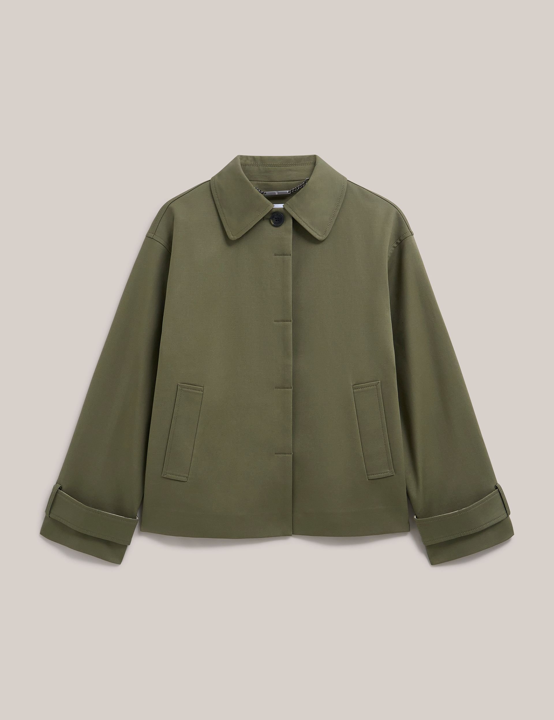 Hobbs London Hobbs London Women's Frida Collared Cropped Trench Coat in Olive - 2