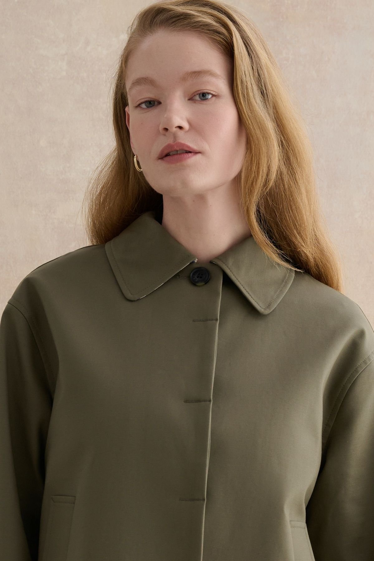 Hobbs London Hobbs London Women's Frida Collared Cropped Trench Coat in Olive - 3