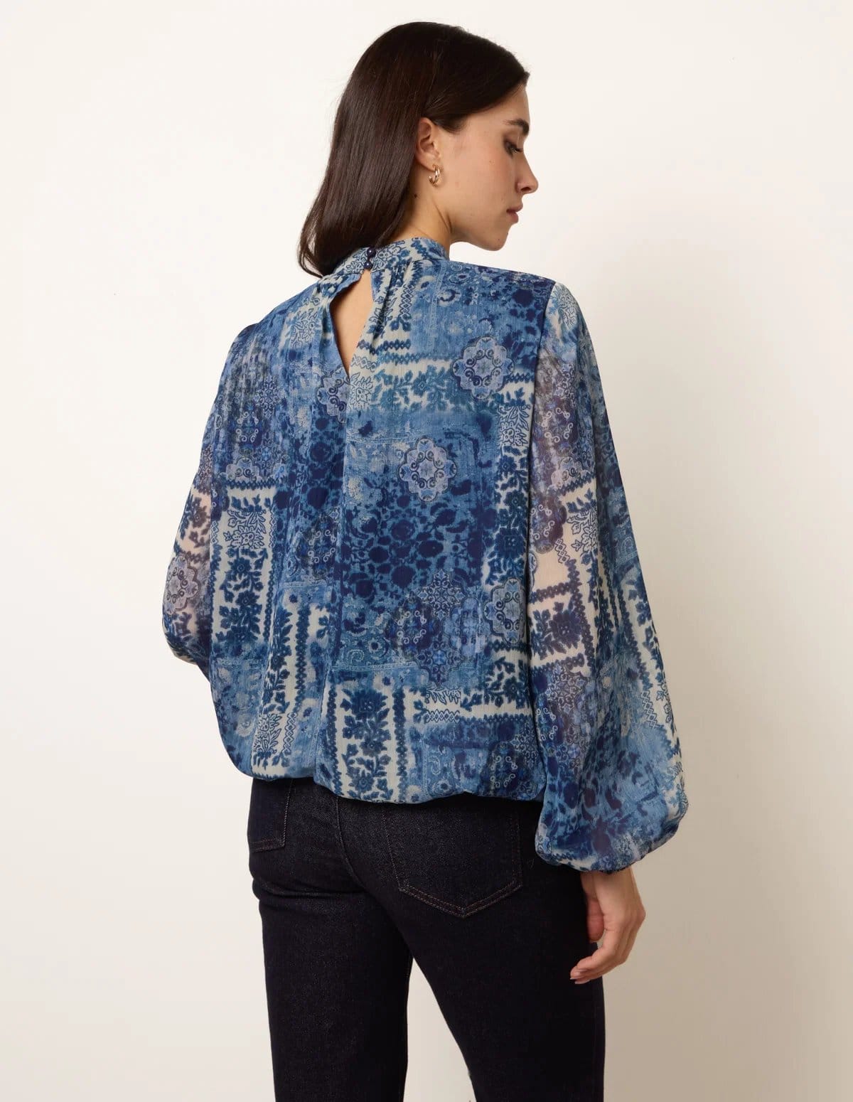 Blue Vanilla High Neck Paisley Print Puffball Top - 4