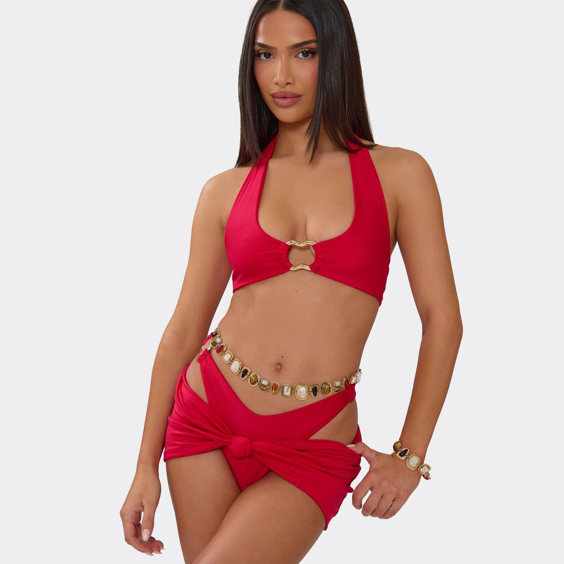 EGO EGO Gold Multi Gem Detail Belt In Gold, Women's Size UK 0