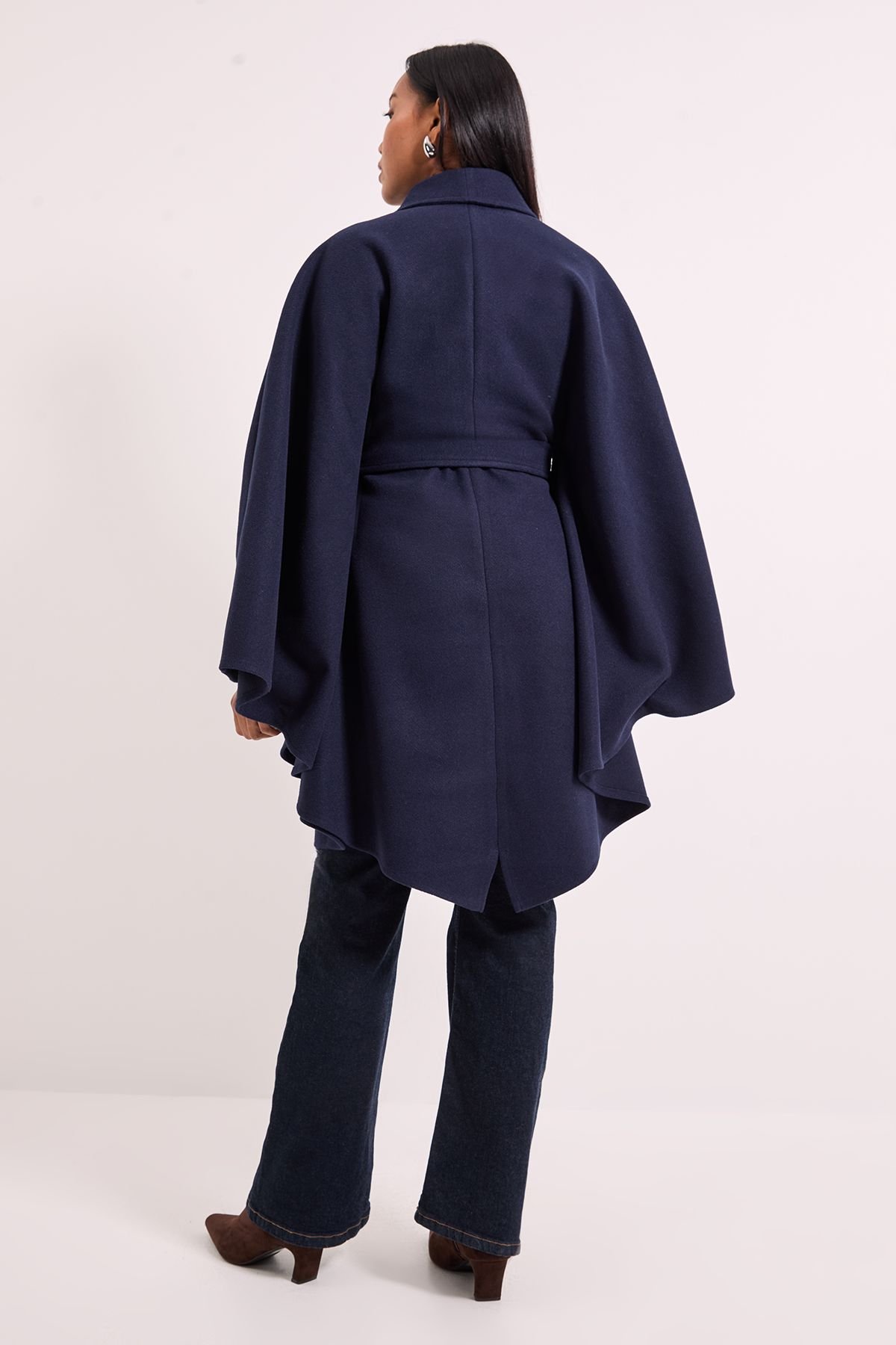 Wallis Wallis Women's Double Faced Belted Cape Coat in Navy - 3