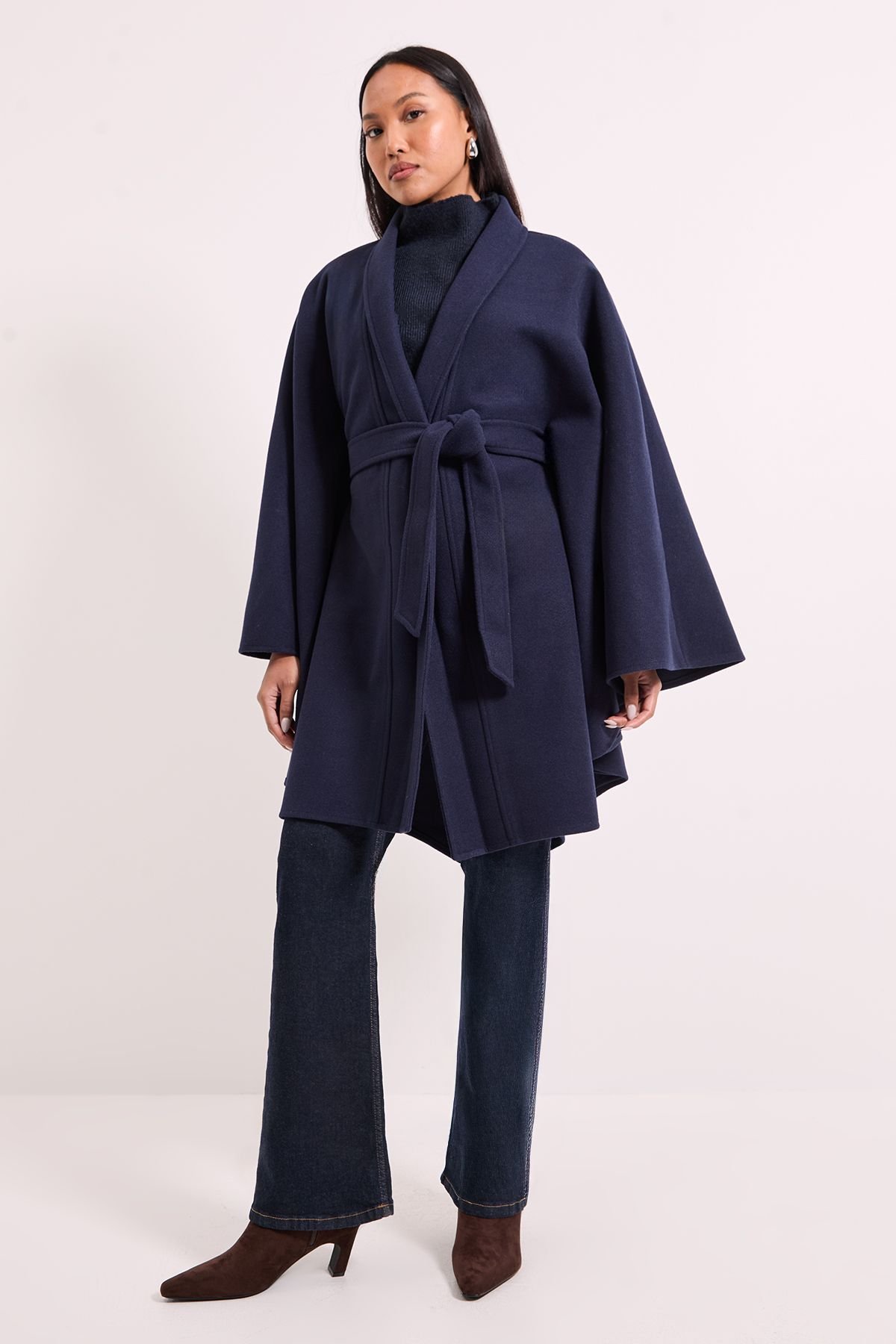 Wallis Wallis Women's Double Faced Belted Cape Coat in Navy - 4