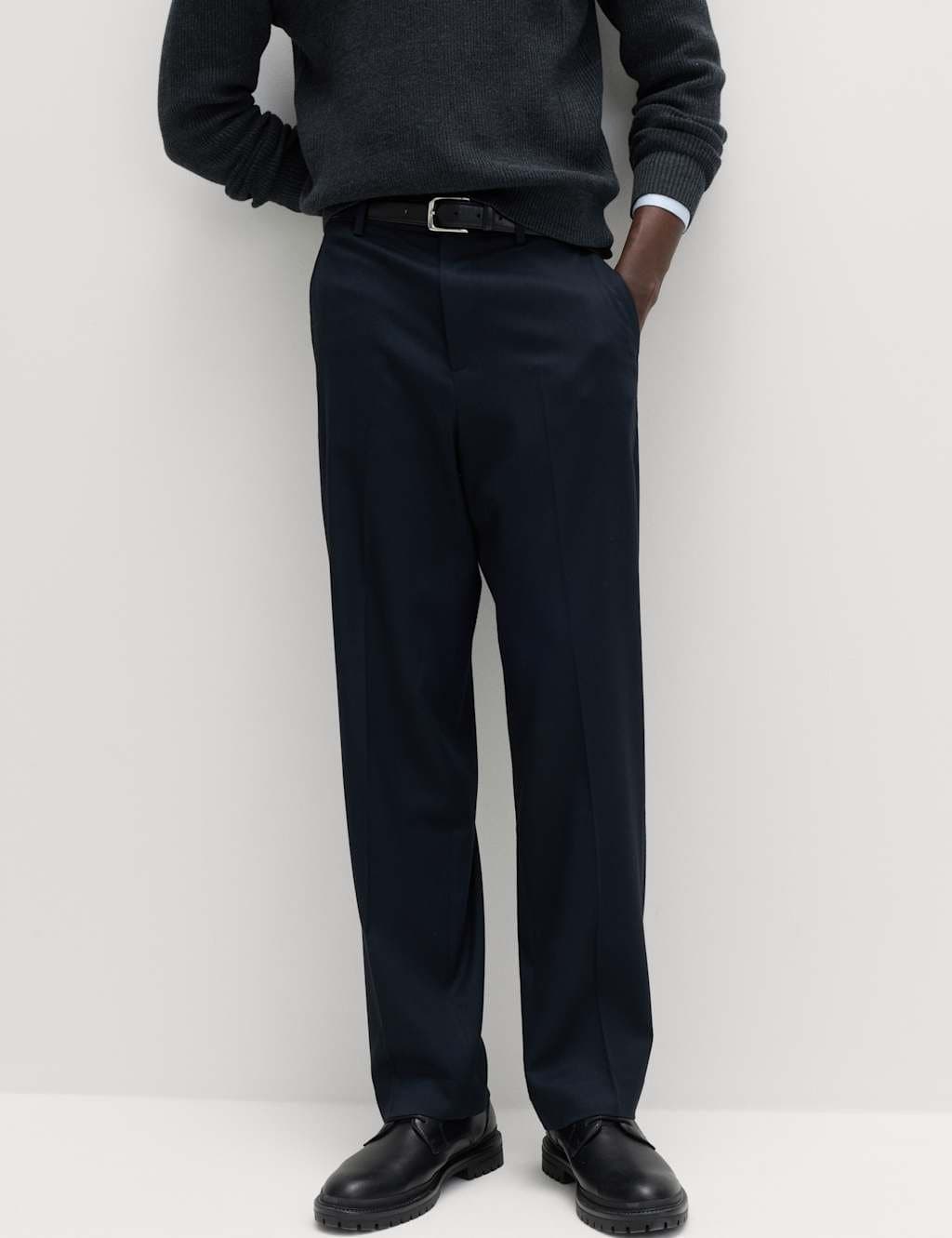 Marks & Spencer M&S Relaxed Fit Smart Stretch Trousers Navy