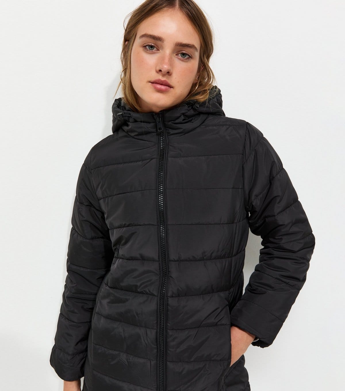 New Look Black Hooded Midi Puffer Jacket