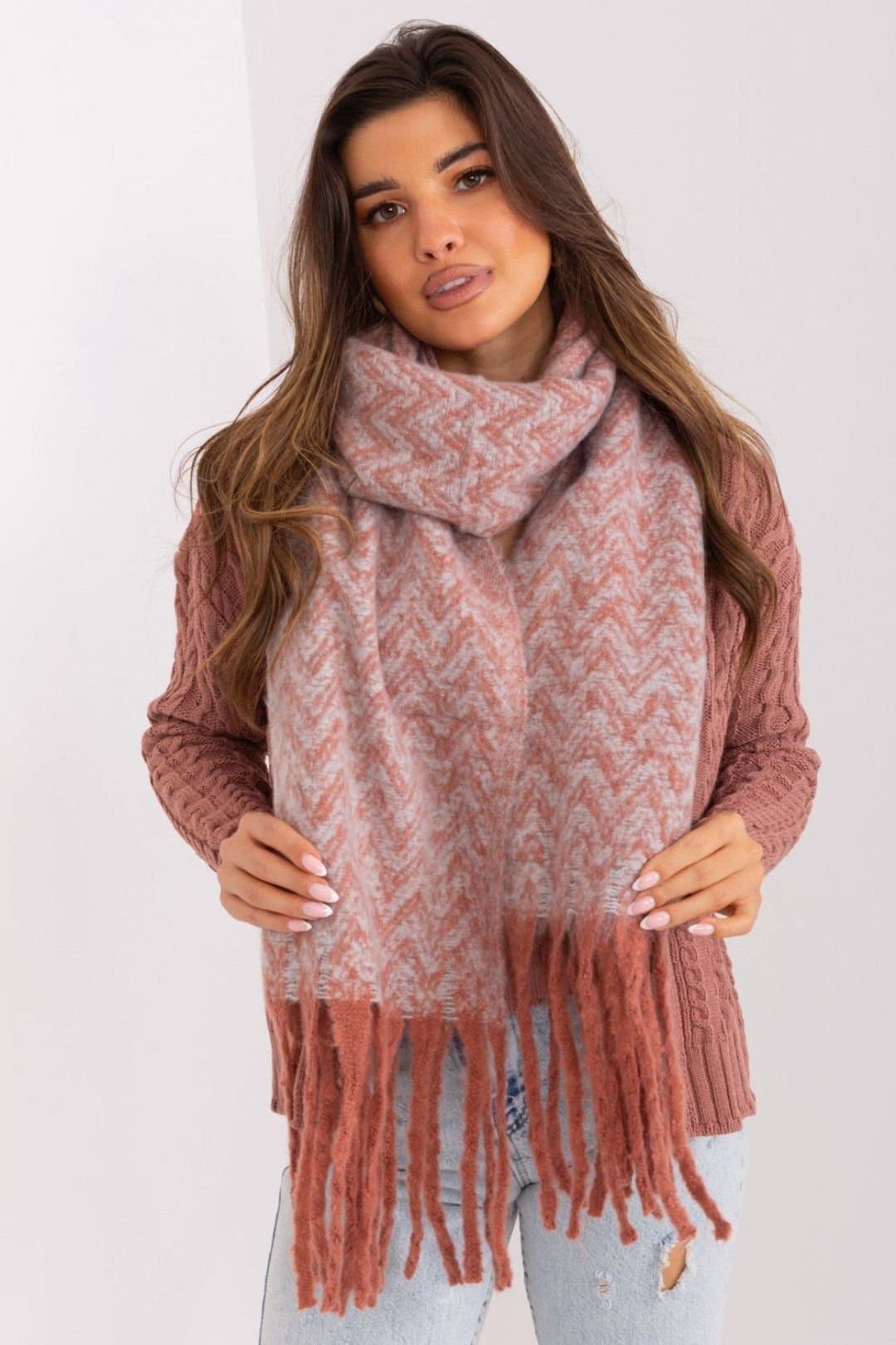 Love Lace Love Lace Women's Geometric Pattern Long Scarf with Fringe for Autumn Winter in Orange