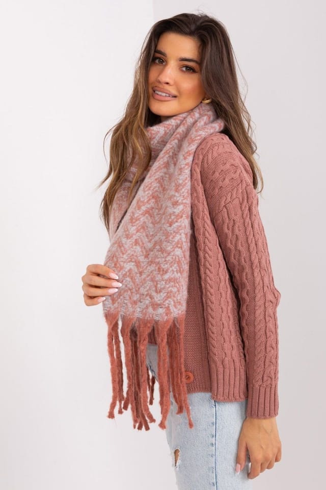 Love Lace Love Lace Women's Geometric Pattern Long Scarf with Fringe for Autumn Winter in Orange - 2