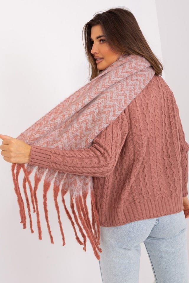 Love Lace Love Lace Women's Geometric Pattern Long Scarf with Fringe for Autumn Winter in Orange - 3