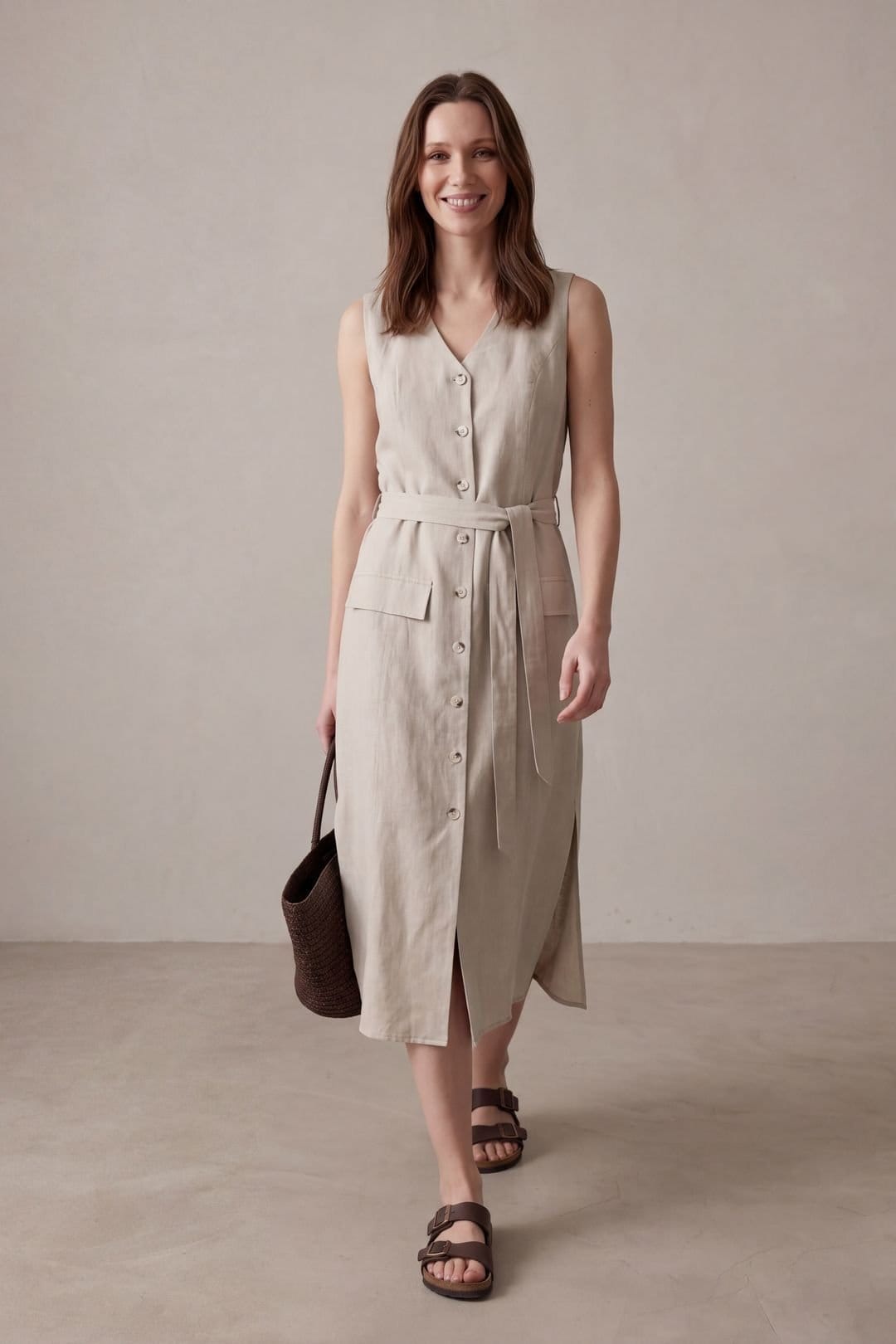 MyFashion Stone Cotton Poplin Midi Shirt Dress