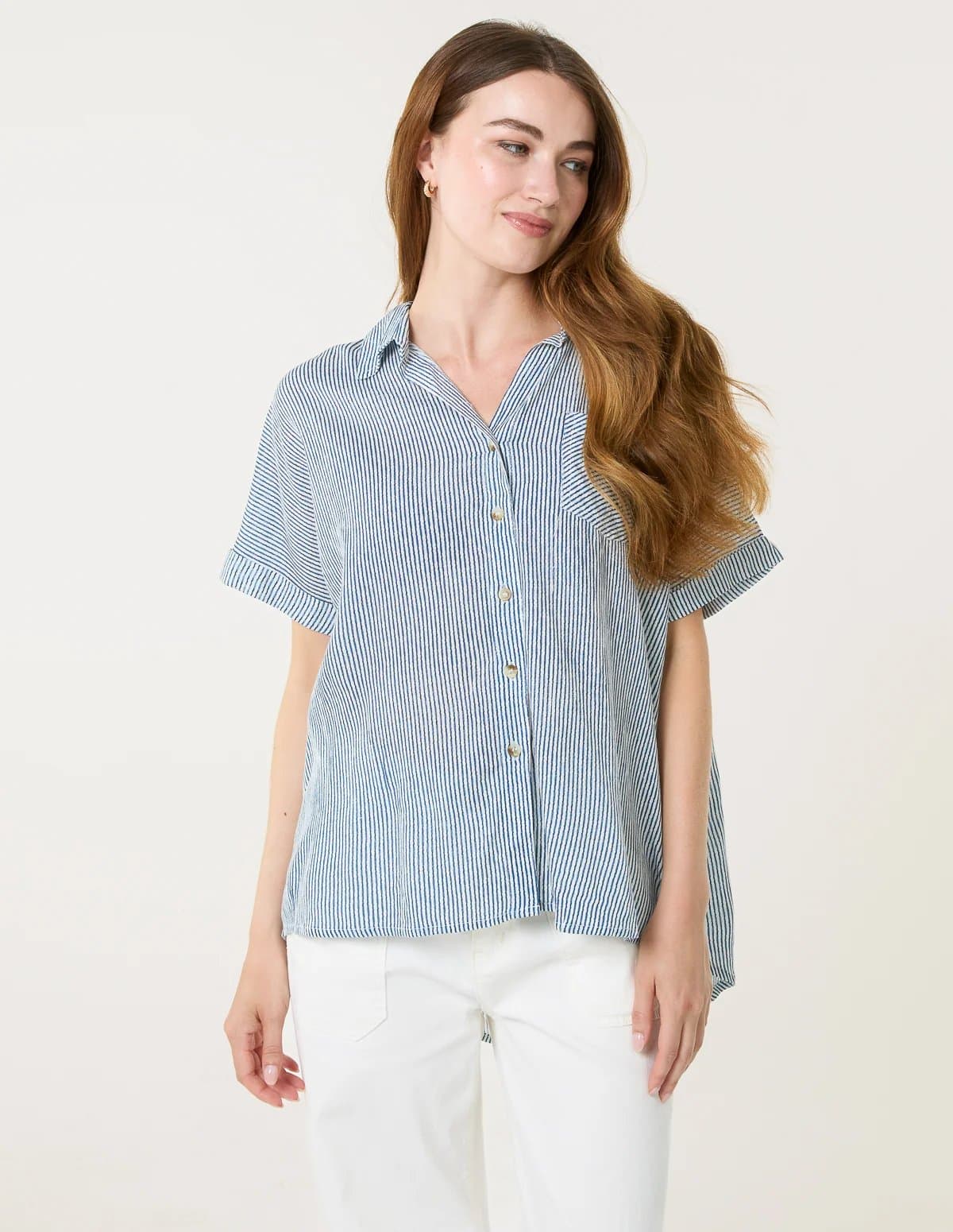 Blue Vanilla Stripe Button Front Shirt