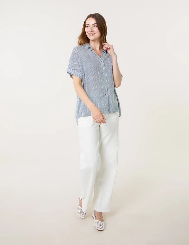 Blue Vanilla Stripe Button Front Shirt - 2