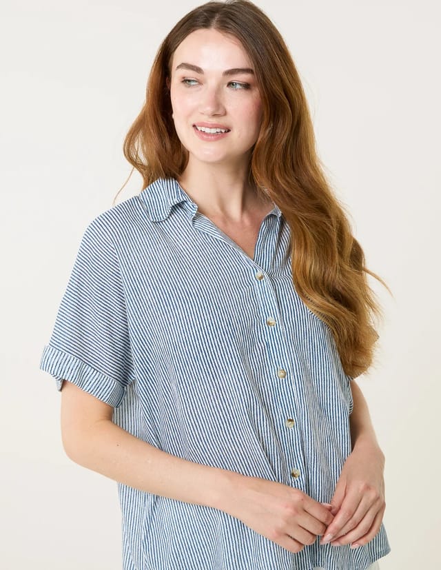 Blue Vanilla Stripe Button Front Shirt - 3