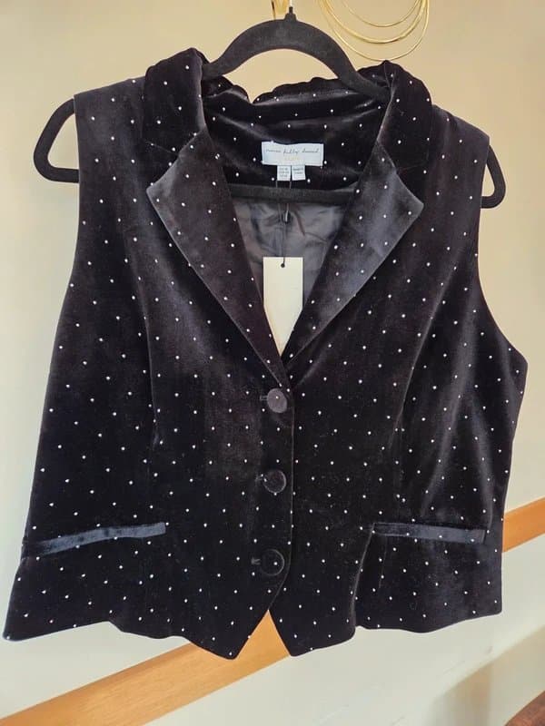 Never Fully Dressed Black Velvet Silver Sparkly Rhinstone Waistcoat and Trouser Co-Ord