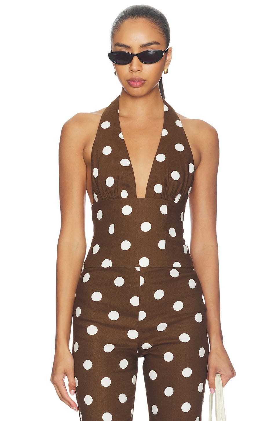 Revolve Brown & White Polka Dot Jumpsuit