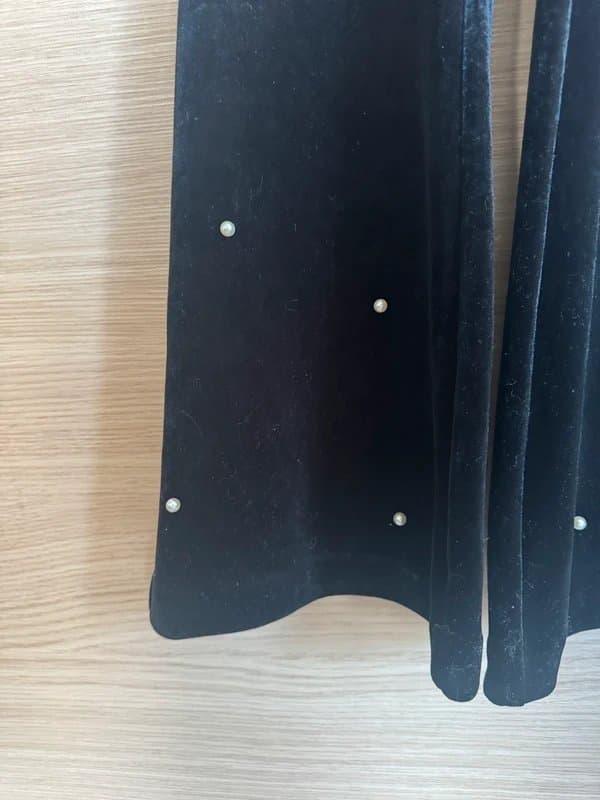 ASOS ASOS Luxe Black Velvet bustier pearl flare jumpsuit