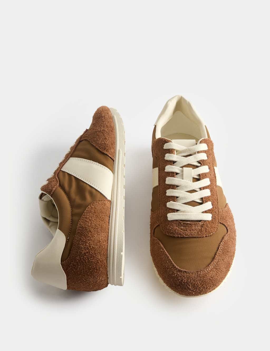 Marks & Spencer M&S Slim Line Leather Mix Runner Trainers Tan - 1