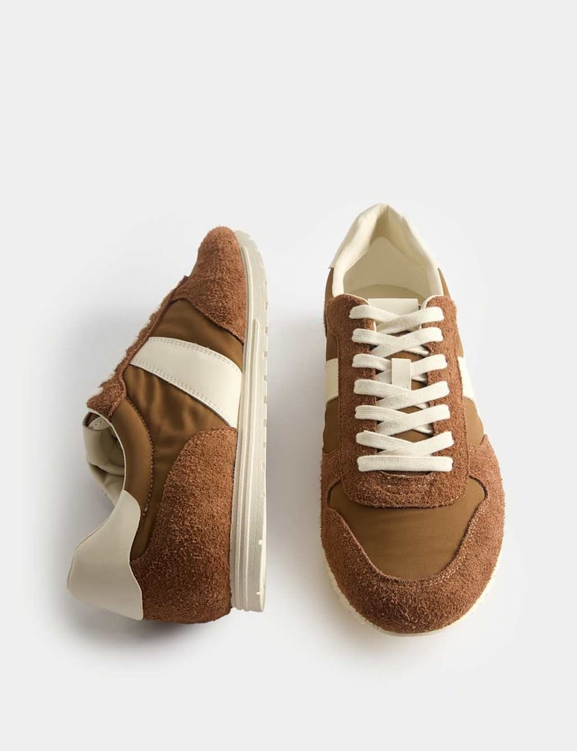 Marks & Spencer M&S Slim Line Leather Mix Runner Trainers Tan - 1