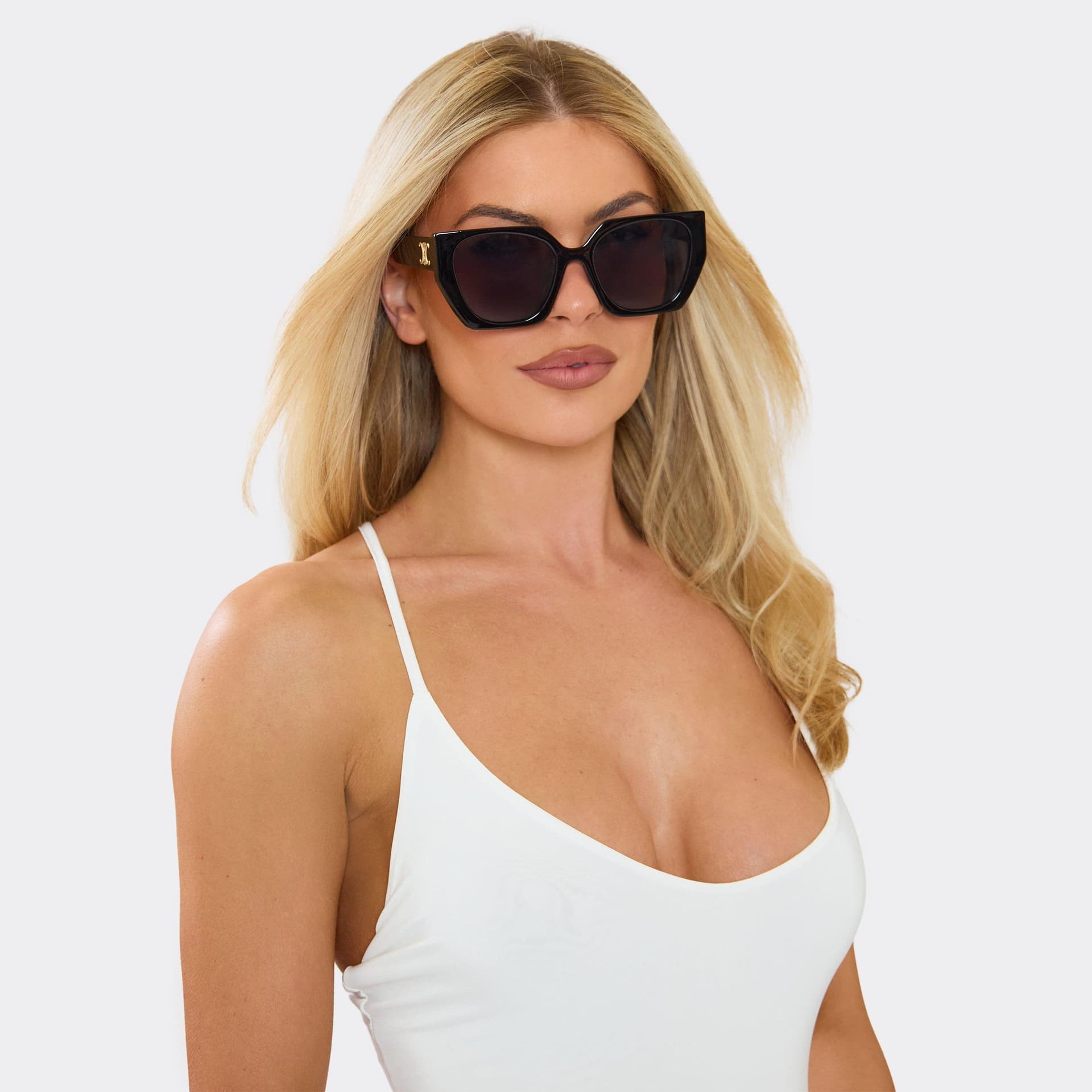 EGO Side Logo Detail Tinted Lense Chunky Cateye Sunglasses In Black, Women's Size UK 0