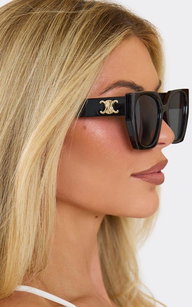 EGO Side Logo Detail Tinted Lense Chunky Cateye Sunglasses In Black, Women's Size UK 0 - 2