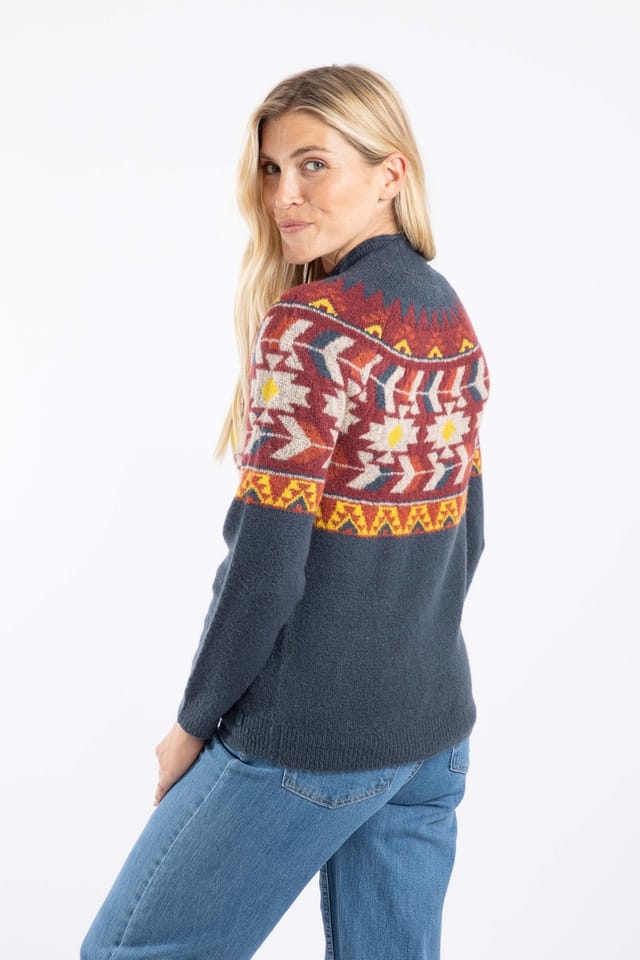 Weird Fish Weird Fish Women's Arelia Ikat Knitted Jumper in Navy - 3