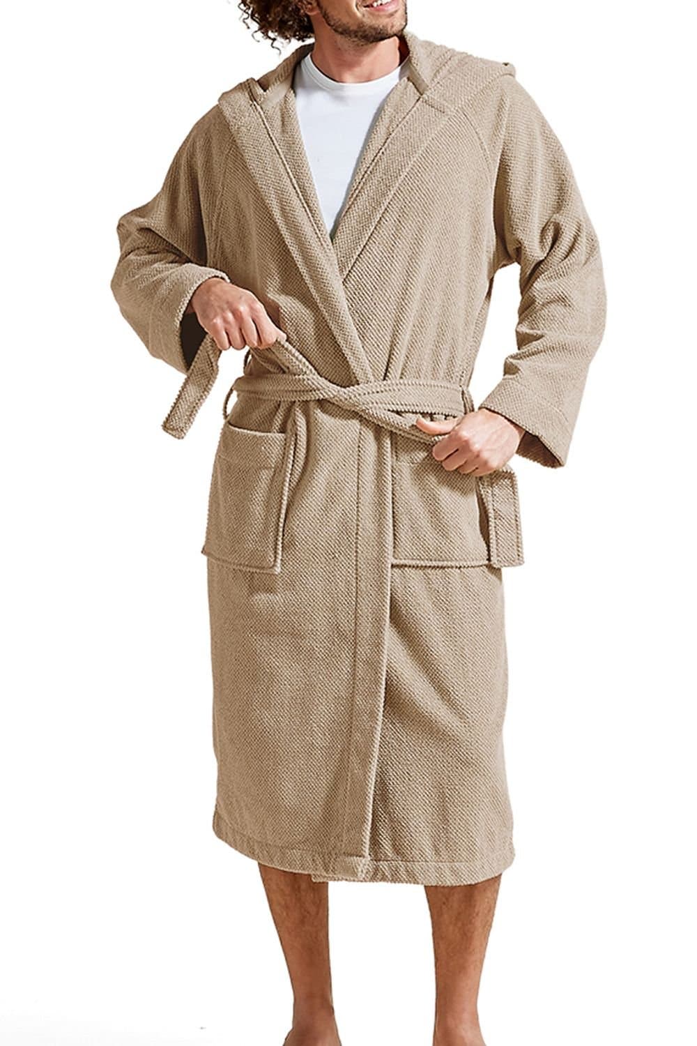 Christy CHRISTY Men's 'Brixton' 100% Cotton Textured Hooded Bath Robe in Stone