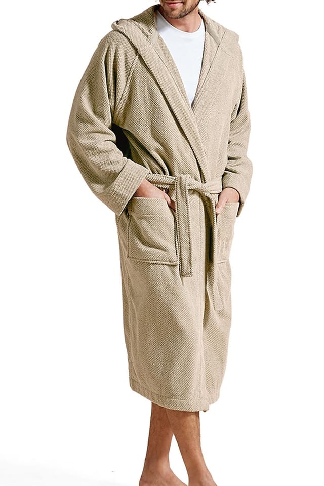 Christy CHRISTY Men's 'Brixton' 100% Cotton Textured Hooded Bath Robe in Stone - 2