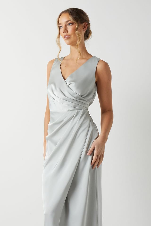 Coast Coast Women's Ruched Waist Detail Satin Bridesmaid Dress in Sage - 2
