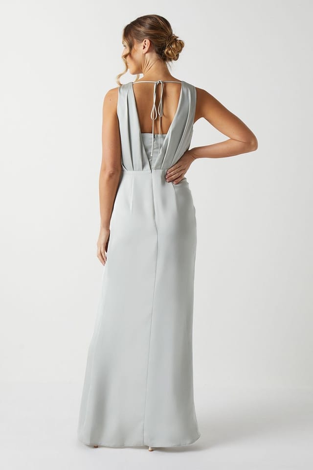 Coast Coast Women's Ruched Waist Detail Satin Bridesmaid Dress in Sage - 3