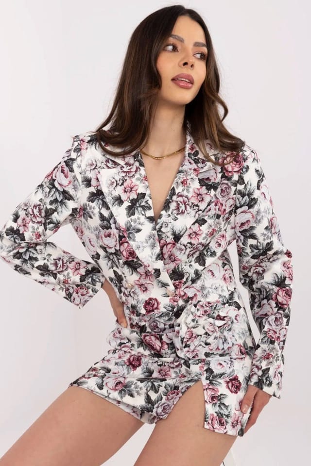Love Lace Love Lace Women's Floral Crop Jacket & Shorts Skirt Set in Grey - 3