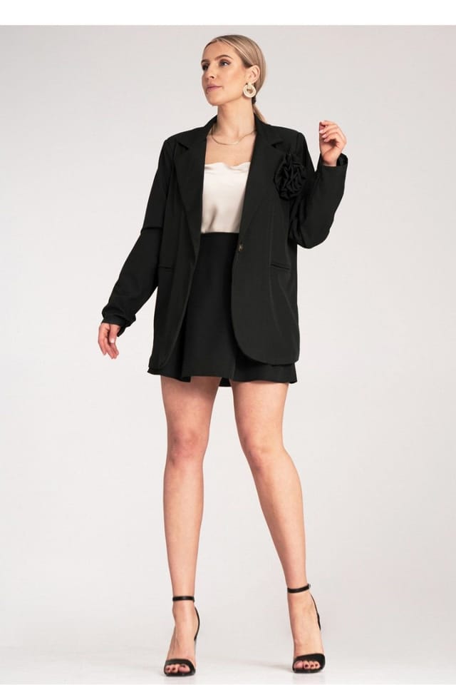 Love Lace Love Lace Women's Elegant One Button Jacket with Floral Applique in Black - 2