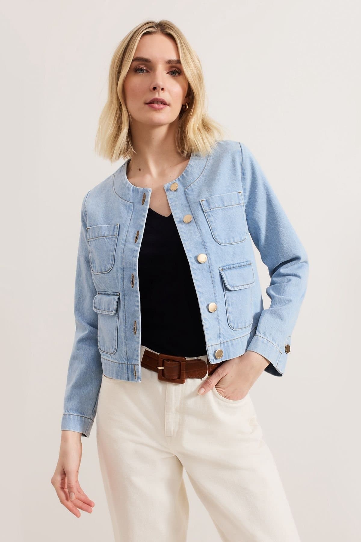 Phase Eight Phase Eight Light Blue Cropped Denim Jacket