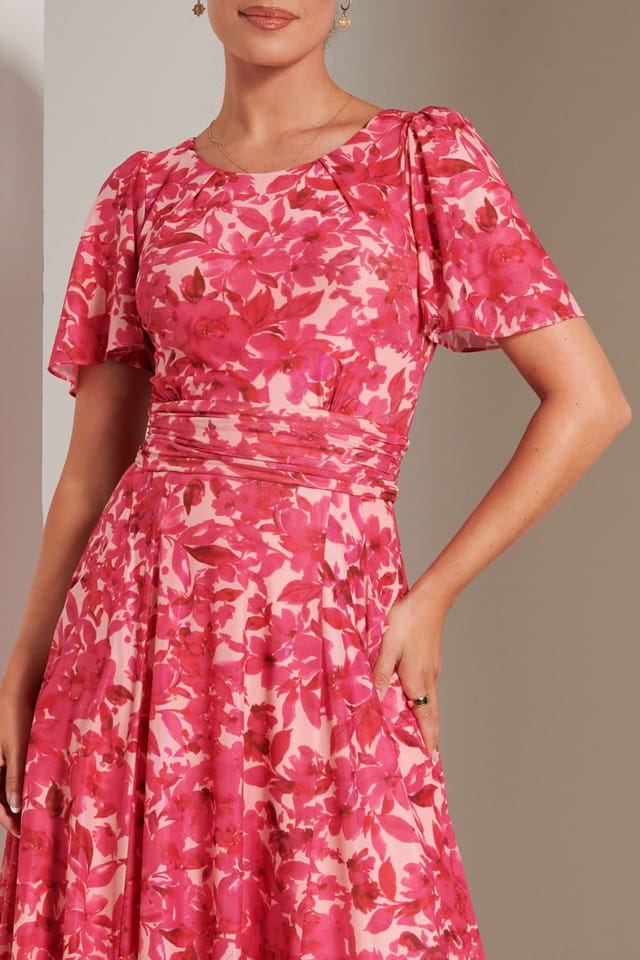 Jolie Moi Jolie Moi Women's Elvira Print Mesh Maxi Dress in Pink - 3