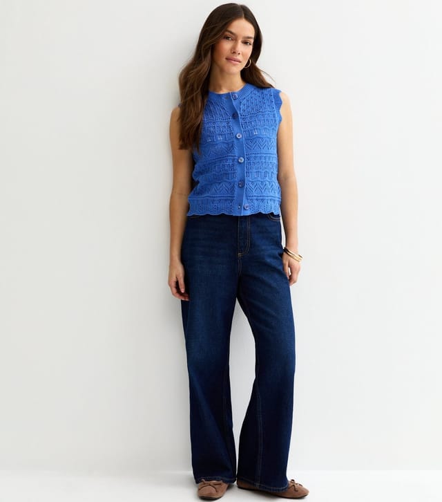New Look Women's Petite Dark Blue Cotton Rich Stitchy Waistcoat New Look - 3
