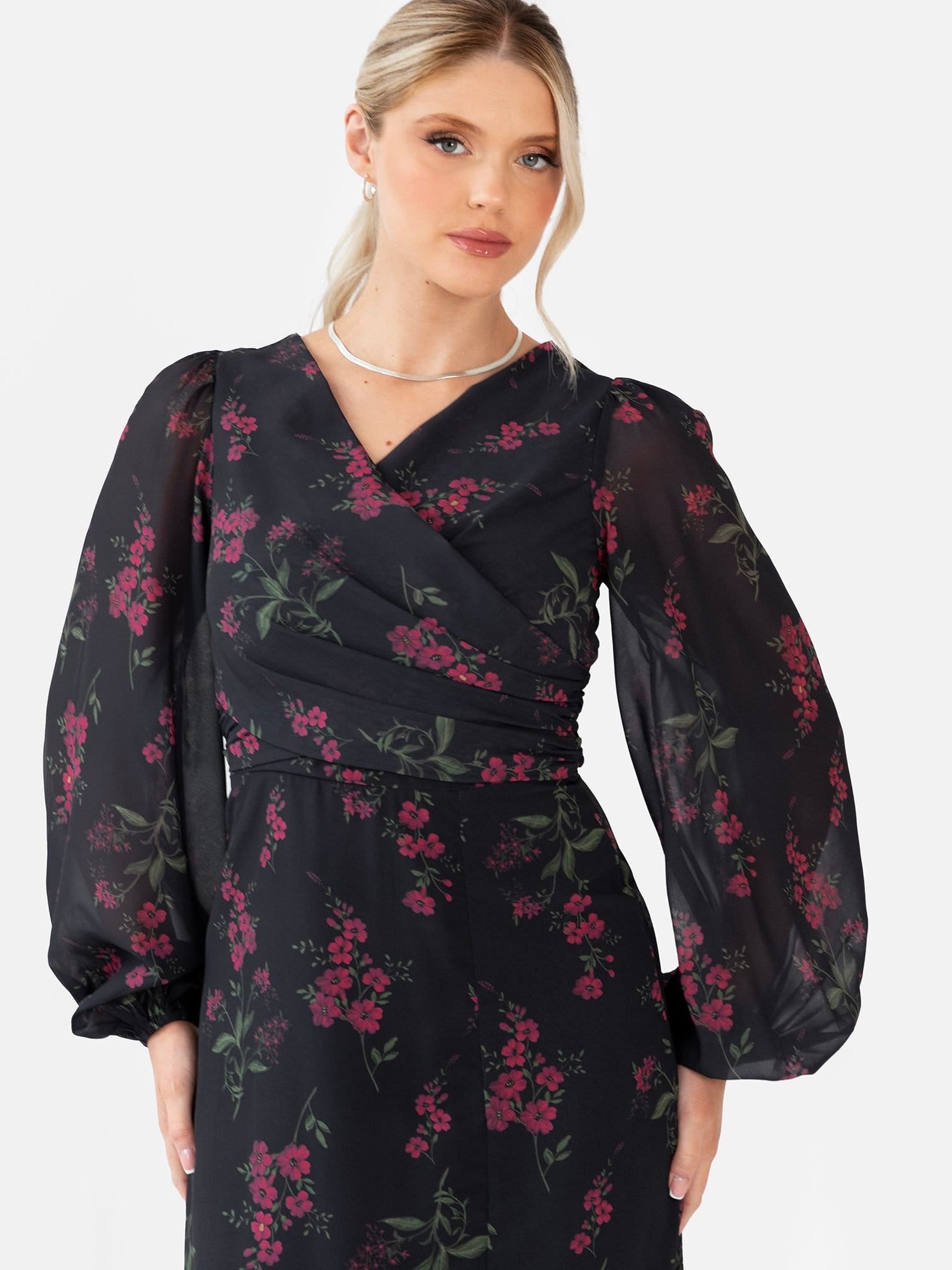 Anaya with Love Anaya with Love Women's Floral Faux Wrap Long Sleeve Maxi Dress in Black - 4