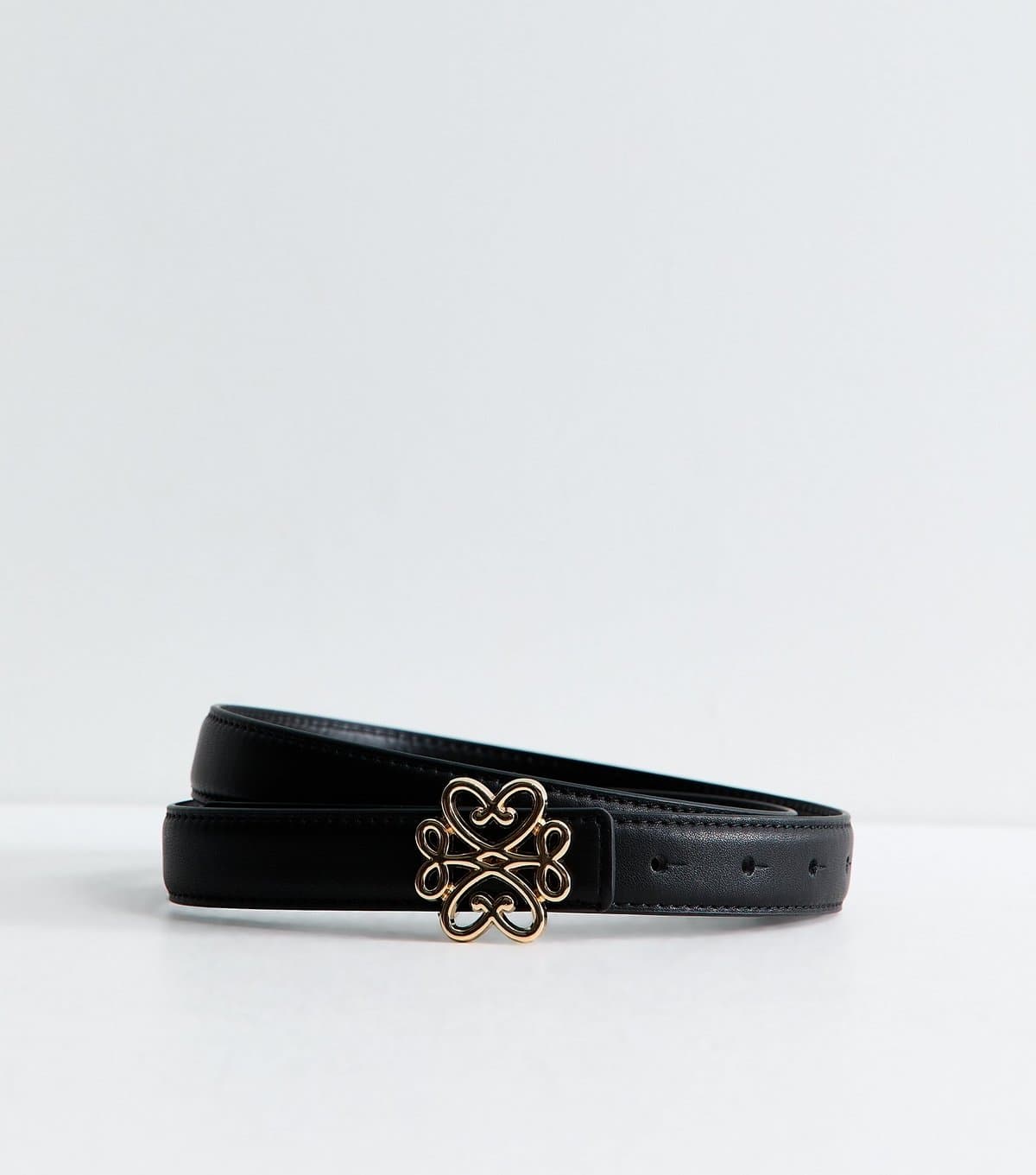 New Look Black Faux Leather Square Heart Buckle Belt New Look