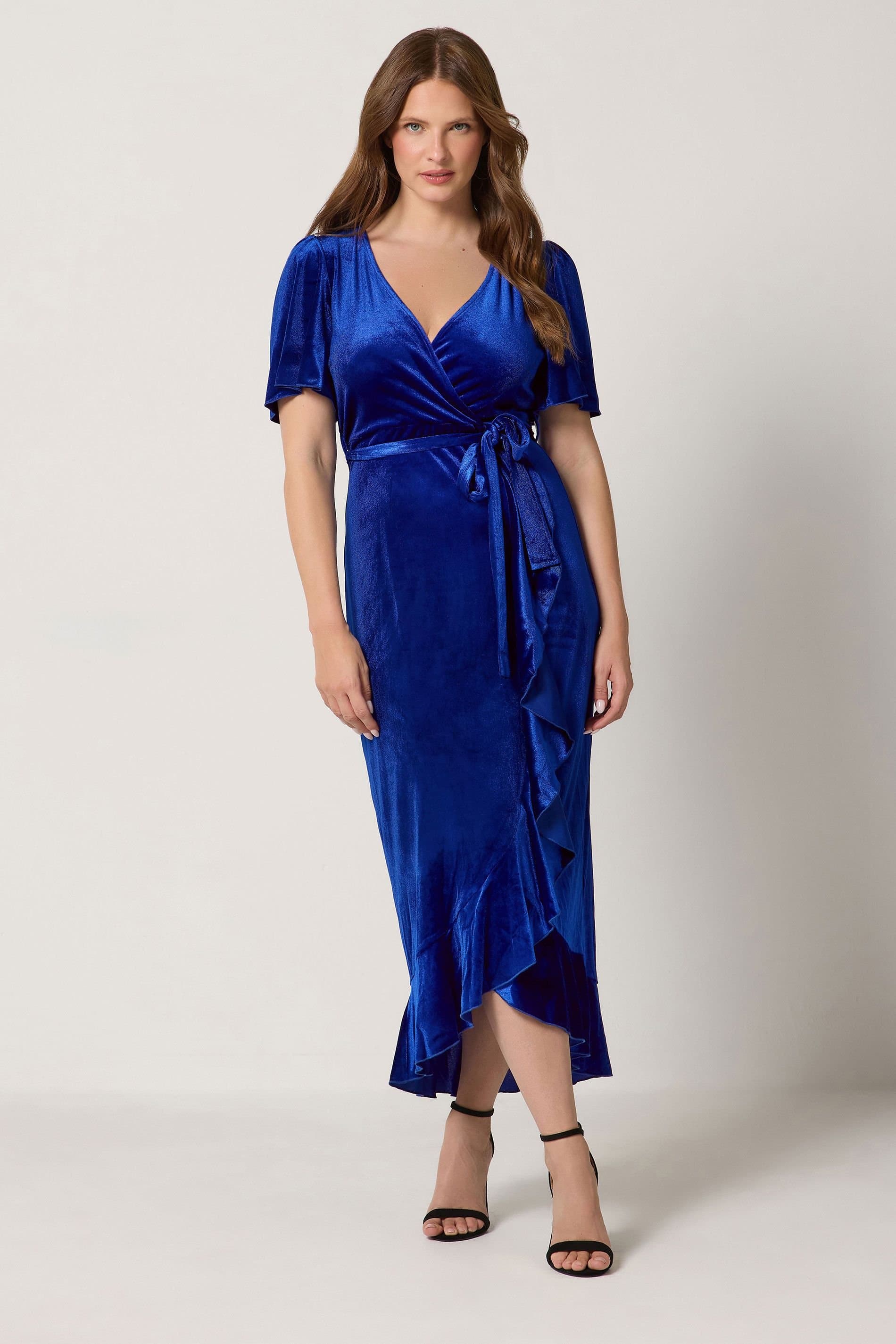 M&Co M&Co Velvet Ruffle Wrap Dress In Dark Blue