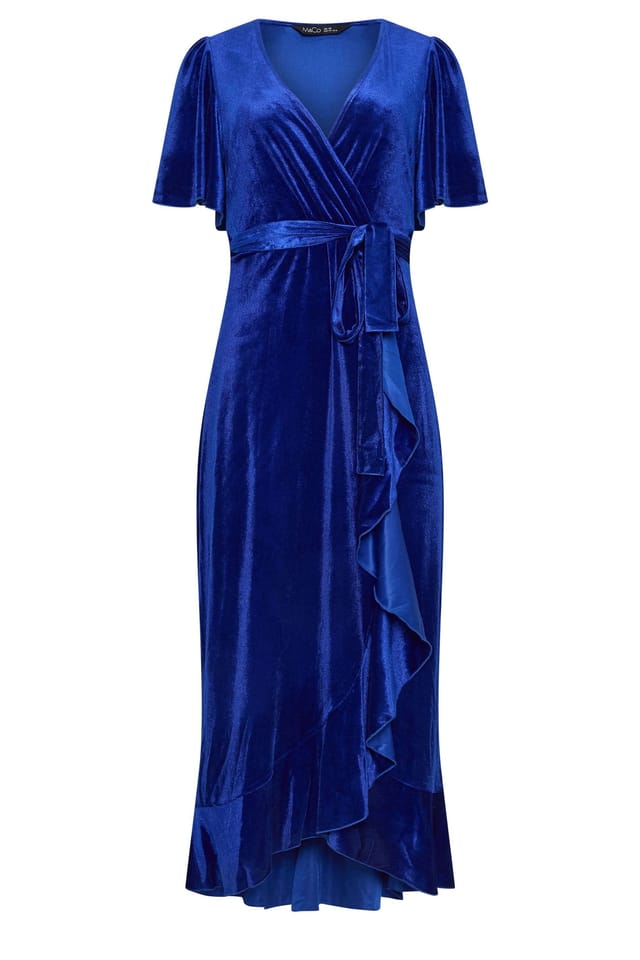 M&Co M&Co Women's Velvet Ruffle Wrap Dress in Dark Blue - 2