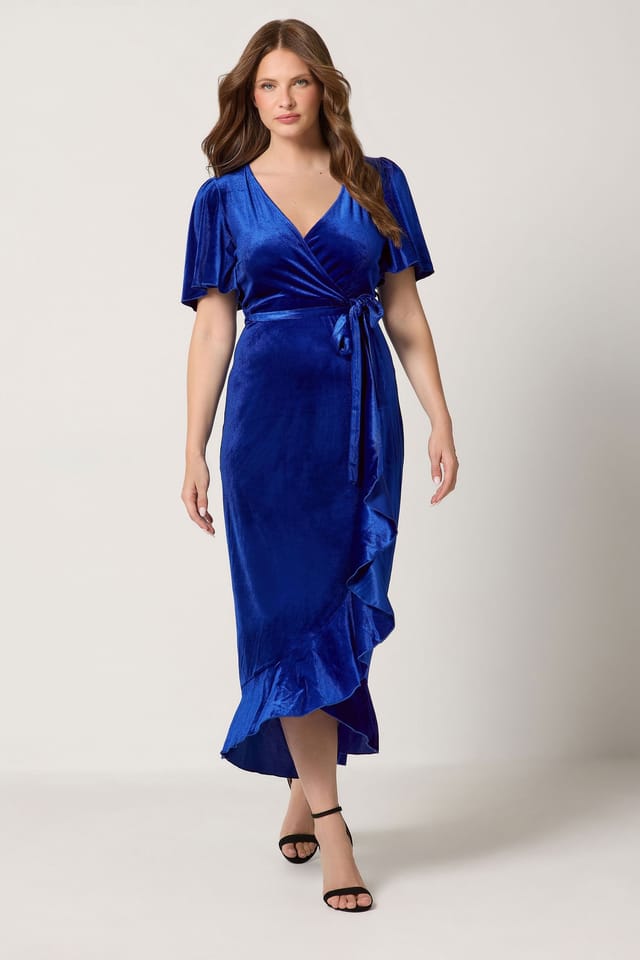 M&Co M&Co Women's Velvet Ruffle Wrap Dress in Dark Blue - 3