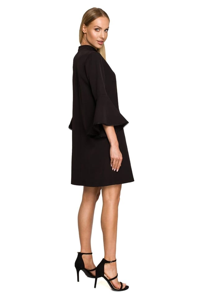 Love Lace Love Lace Women's A Line Trapezoid Dress With Ruffle Sleeves in Black - 3
